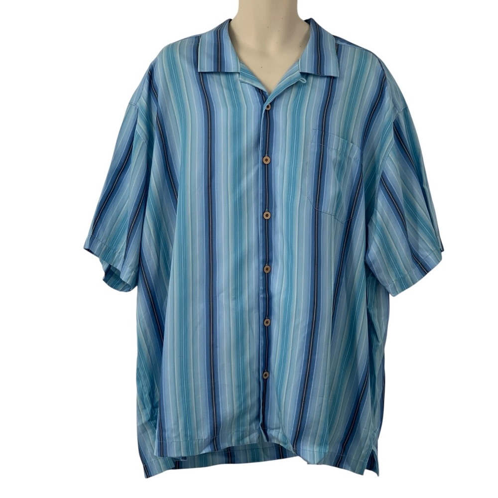 Tommy Bahama Men's Short Sleeve Button Down Shirt Blue Striped Tencel Size XXL